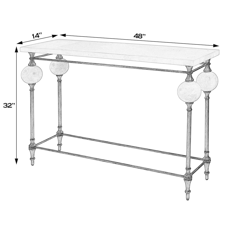 Amadeo 48" W Rectangular Stone and Metal Console Table, White, Silver. Picture 2