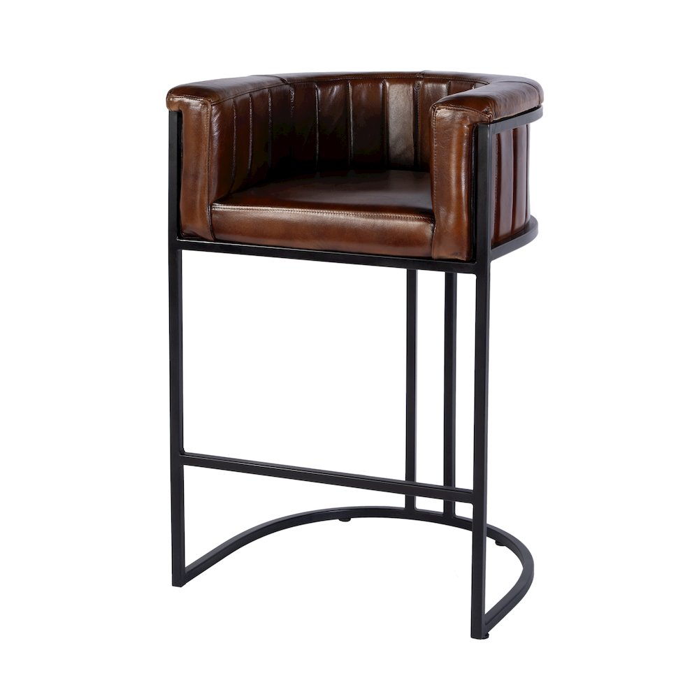 Rockford 29 in. Seat Height Leather Barrel Bar Stool, Black, Brown. Picture 1
