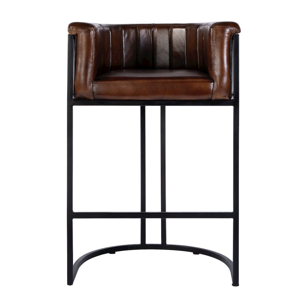 Rockford 29 in. Seat Height Leather Barrel Bar Stool, Black, Brown. Picture 3