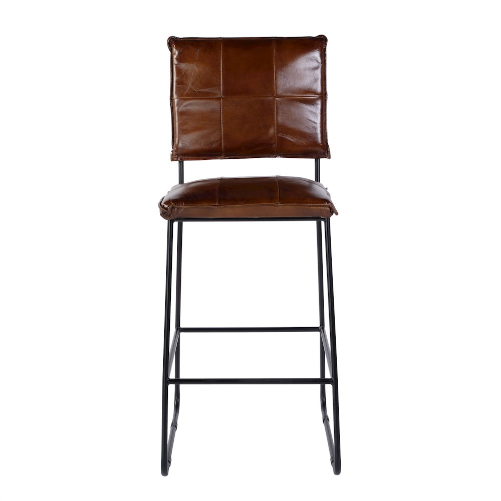Niles Leather and Iron Bar Stool, Brown, Black. Picture 3