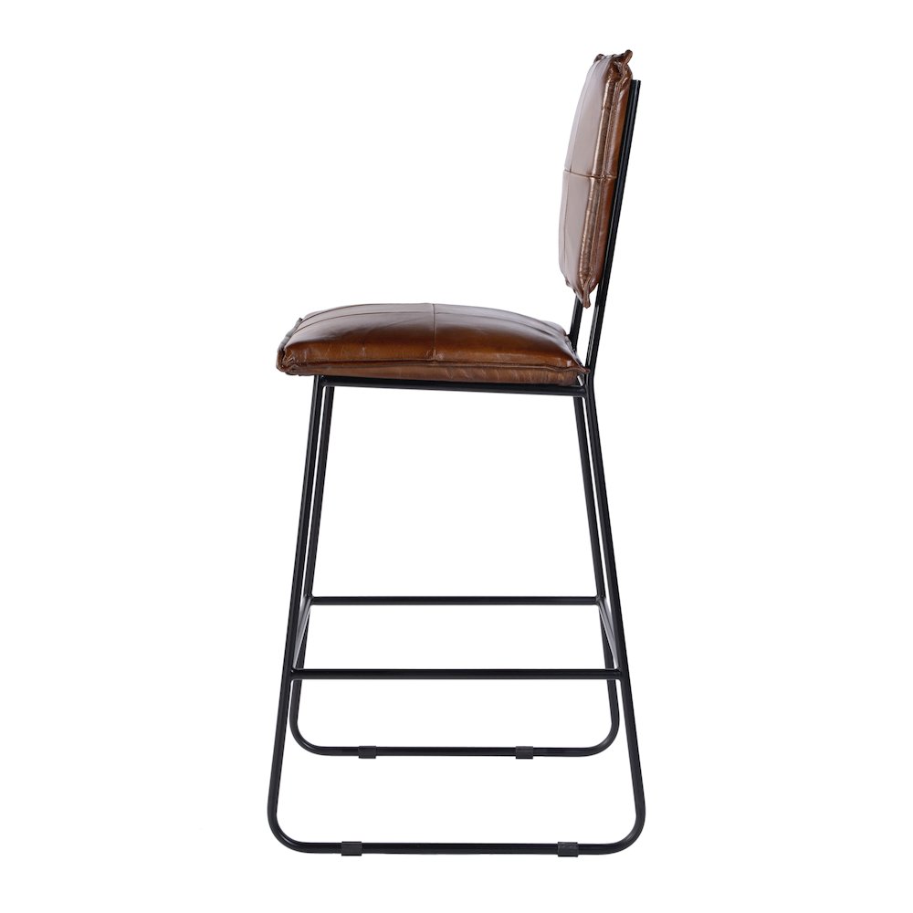 Niles Leather and Iron Bar Stool, Brown, Black. Picture 4