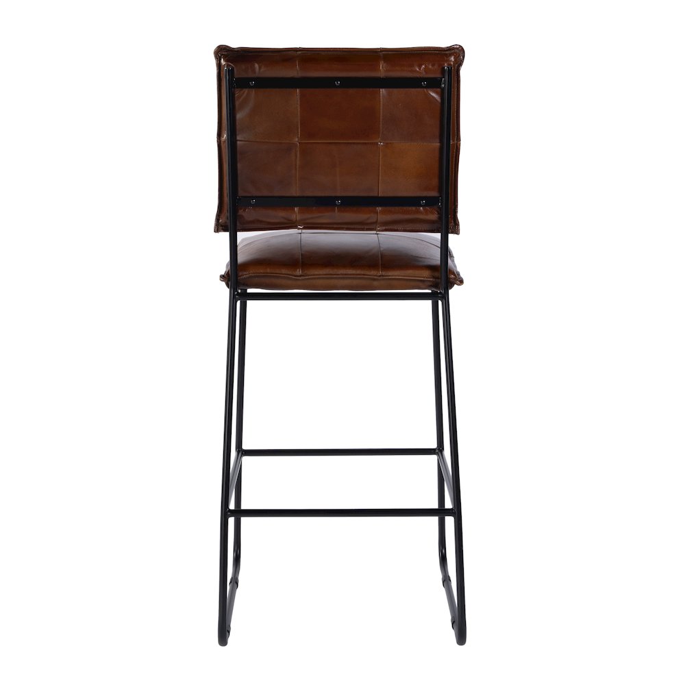 Niles Leather and Iron Bar Stool, Brown, Black. Picture 5