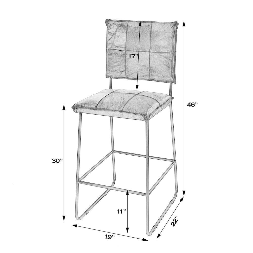 Niles Leather and Iron Bar Stool, Brown, Black. Picture 2