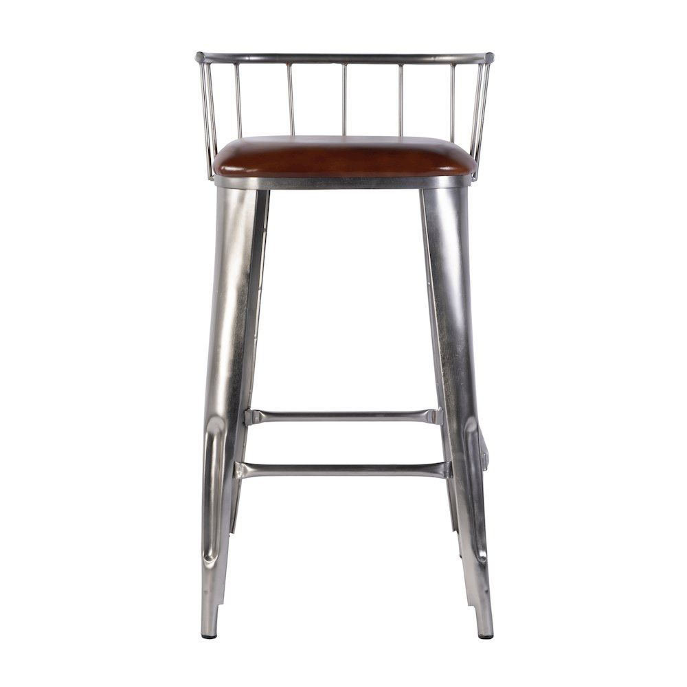 Coriander 30.5 in. Seat Height Leather Bar Height Stool, Brown, Silver. Picture 3
