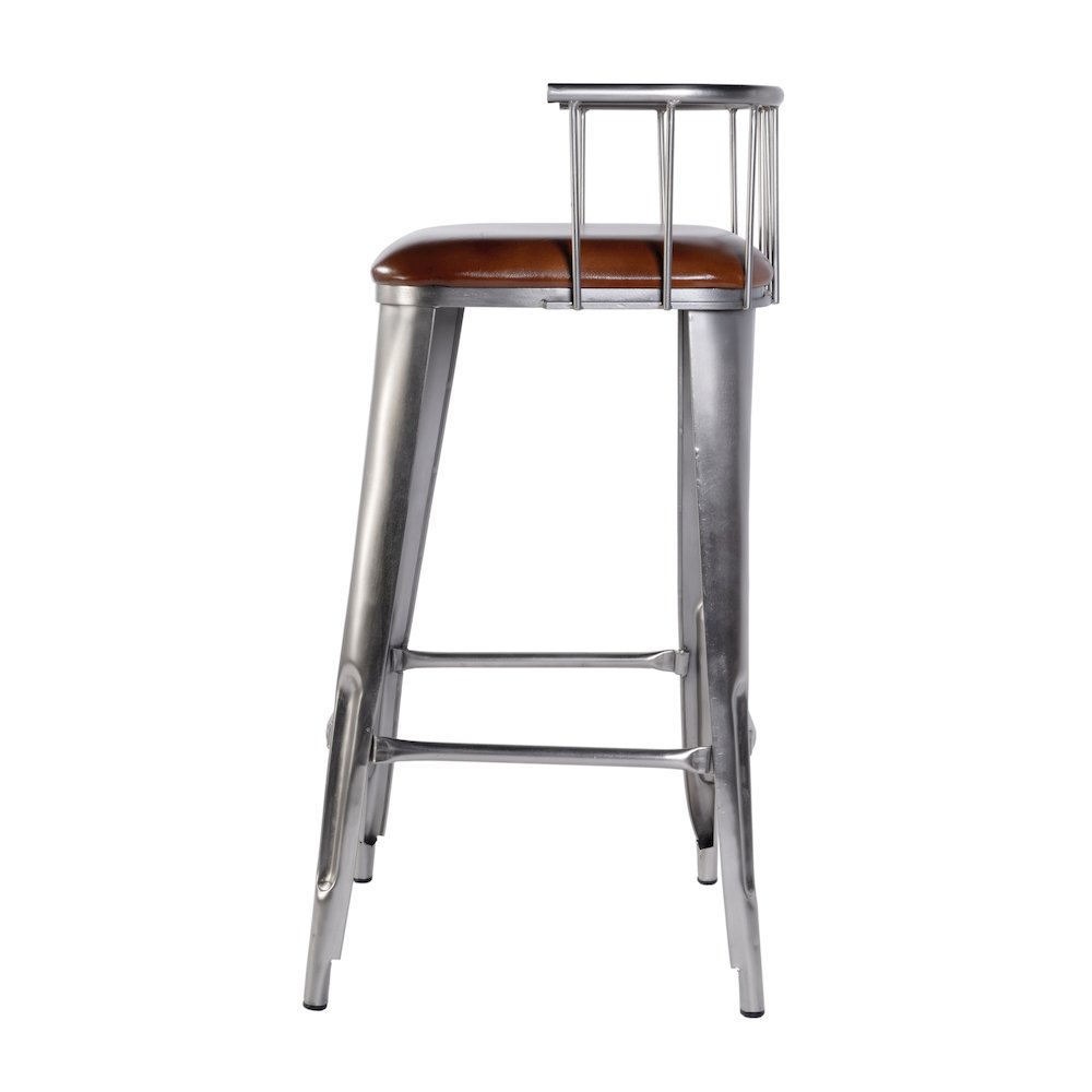 Coriander 30.5 in. Seat Height Leather Bar Height Stool, Brown, Silver. Picture 4