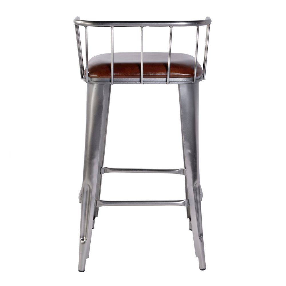 Coriander 30.5 in. Seat Height Leather Bar Height Stool, Brown, Silver. Picture 5