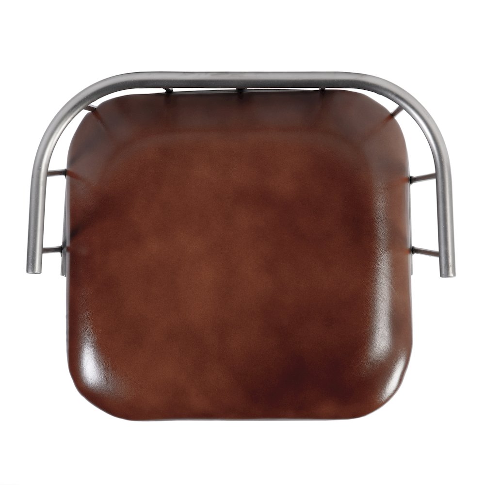 Coriander 30.5 in. Seat Height Leather Bar Height Stool, Brown, Silver. Picture 7