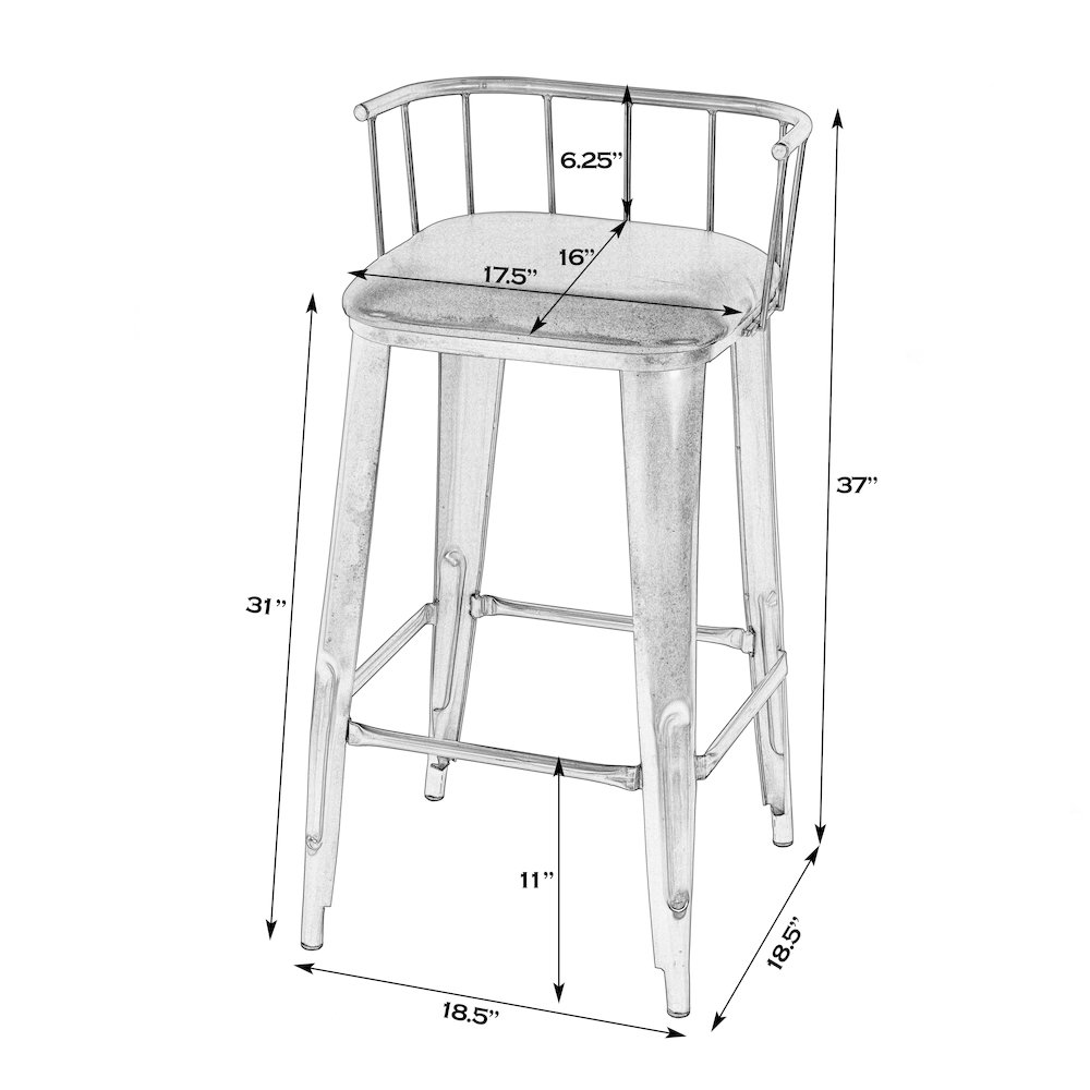 Coriander 30.5 in. Seat Height Leather Bar Height Stool, Brown, Silver. Picture 2