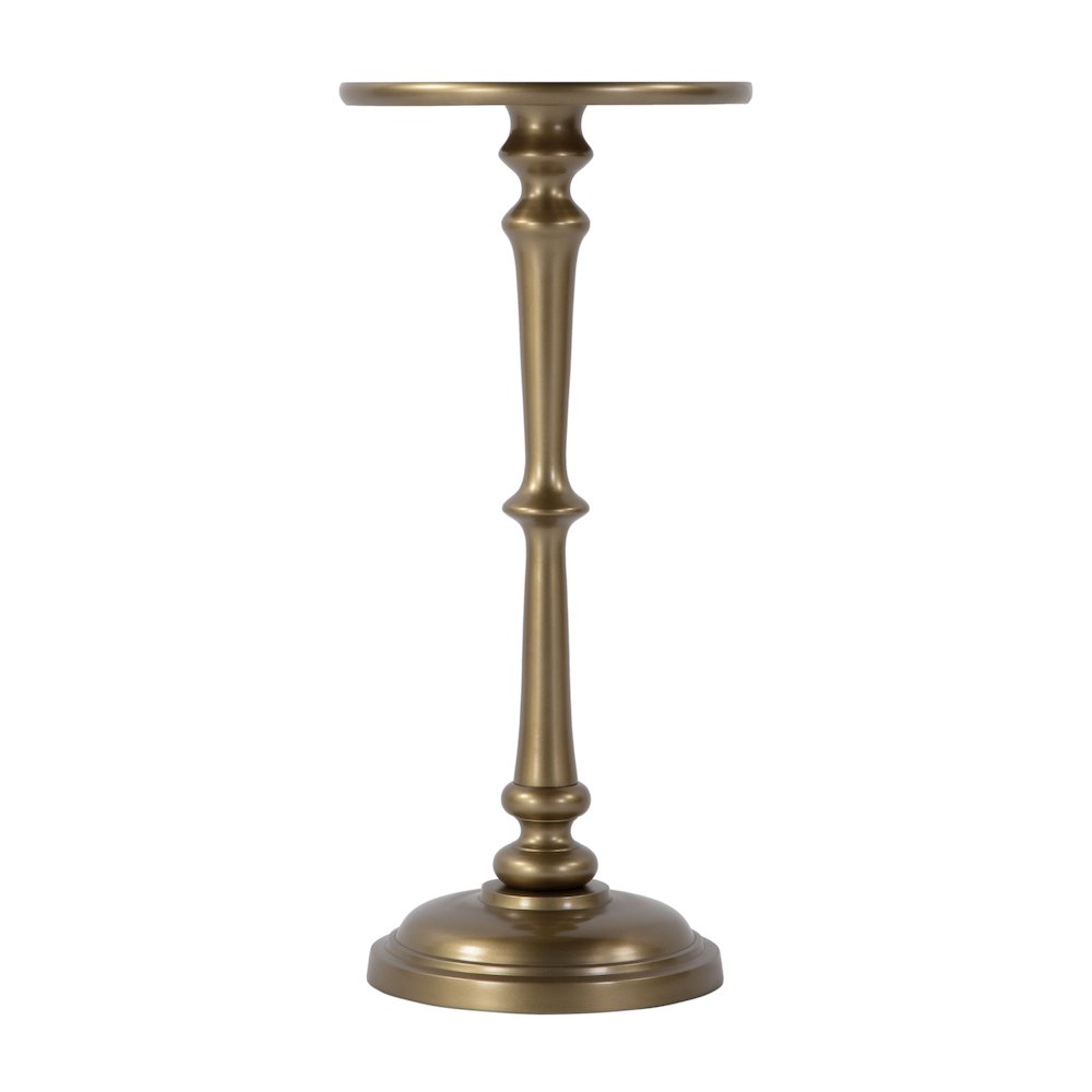 Alisa 10 in. W Round All Metal Pedestal Base End Table, Antique Gold. Picture 3