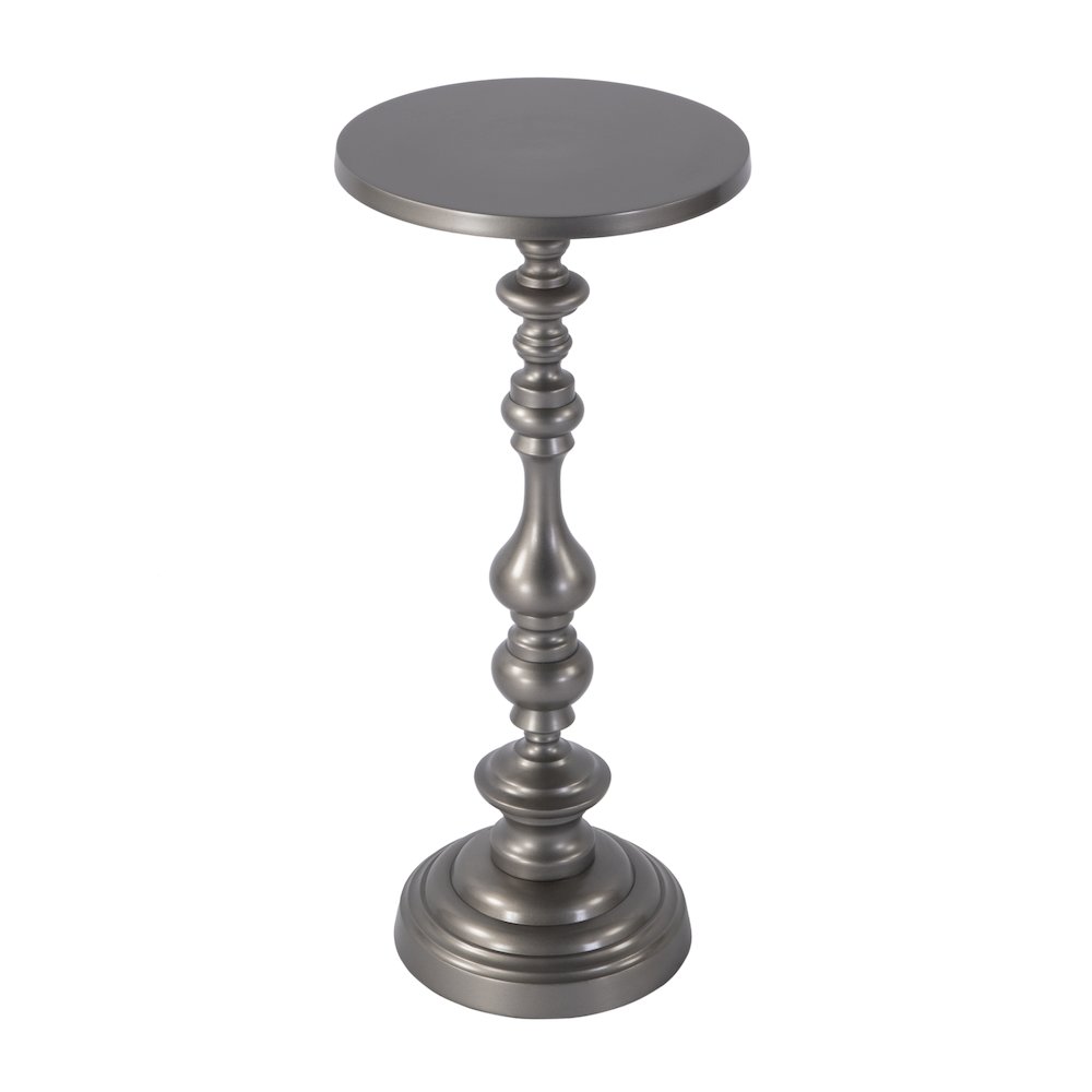 Mario 10 in. W Round All Metal Pedestal Base End Table, Silver. Picture 1
