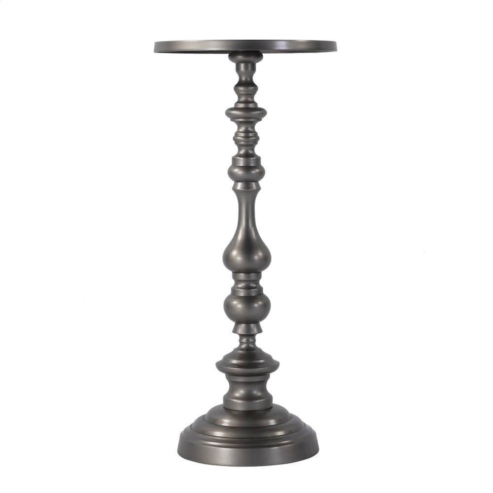 Mario 10 in. W Round All Metal Pedestal Base End Table, Silver. Picture 3