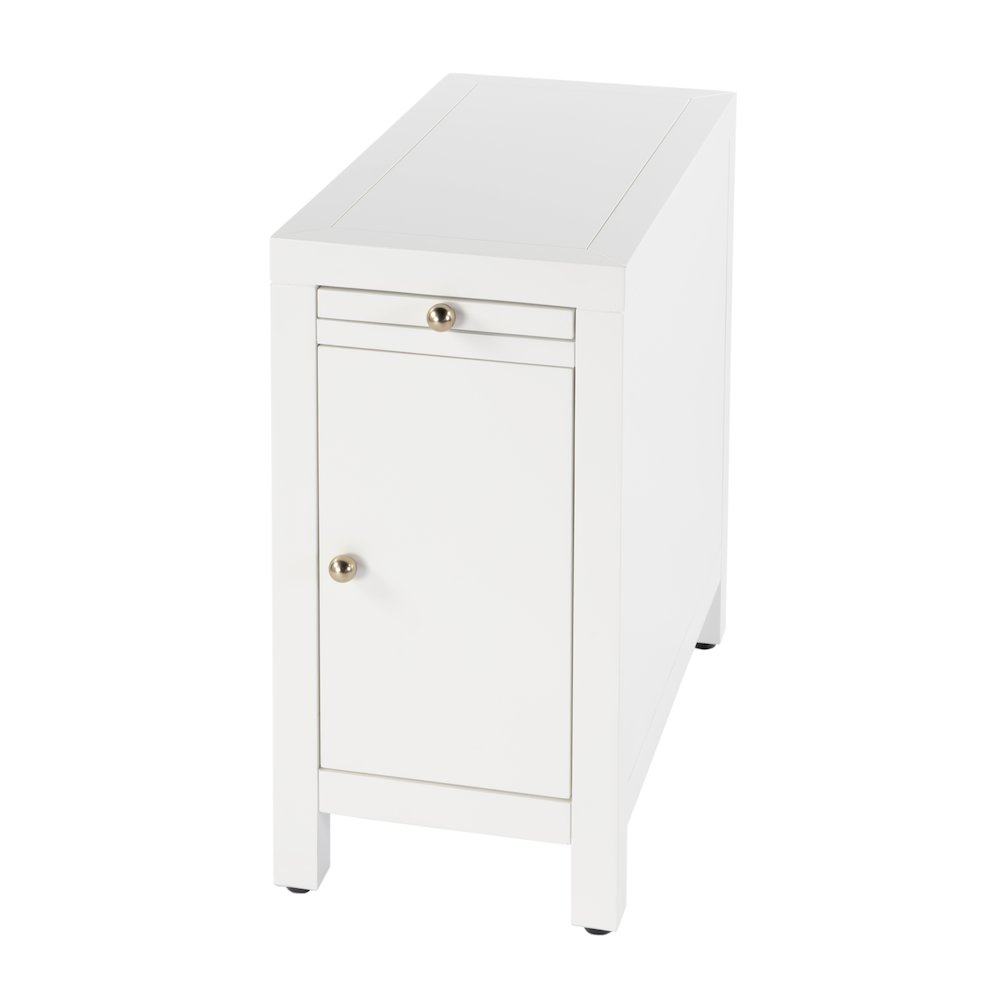 Nora 12 in. W Rectangular Wood 1 Door Narrow End Table with Pull-Out Tray, White. Picture 1