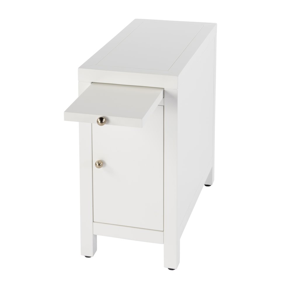Nora 12 in. W Rectangular Wood 1 Door Narrow End Table with Pull-Out Tray, White. Picture 4