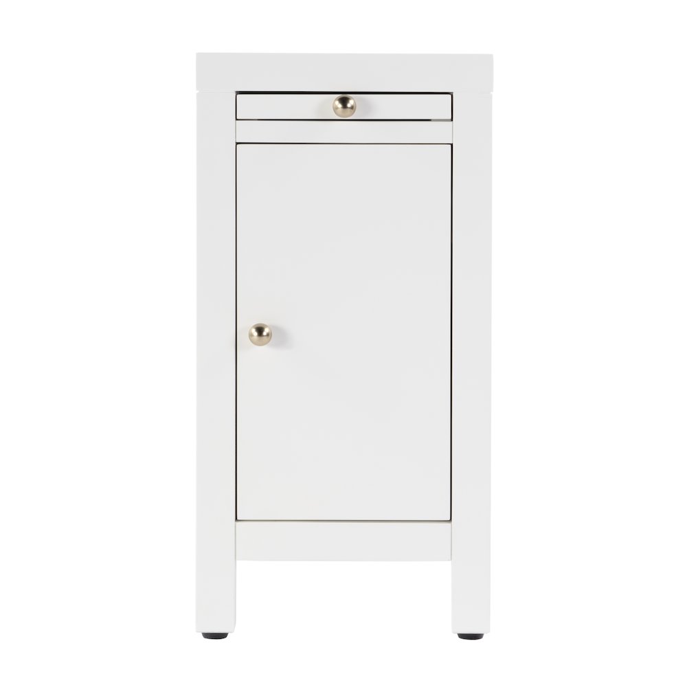 Nora 12 in. W Rectangular Wood 1 Door Narrow End Table with Pull-Out Tray, White. Picture 5