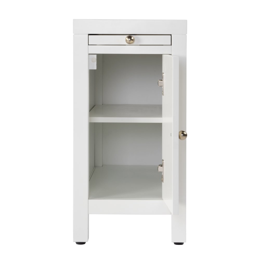 Nora 12 in. W Rectangular Wood 1 Door Narrow End Table with Pull-Out Tray, White. Picture 6