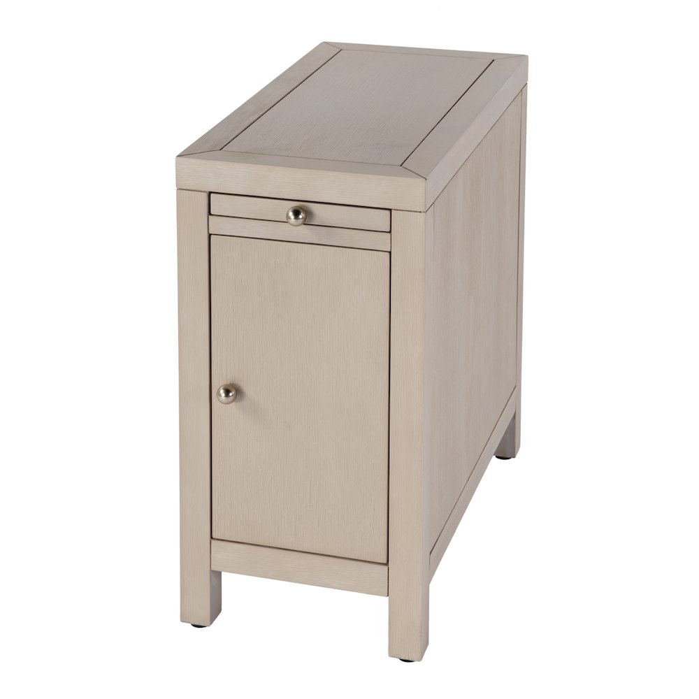 Nora 12 in. W Rectangular Wood 1 Door Narrow End Table with Pull-Out Tray, Taupe. Picture 1