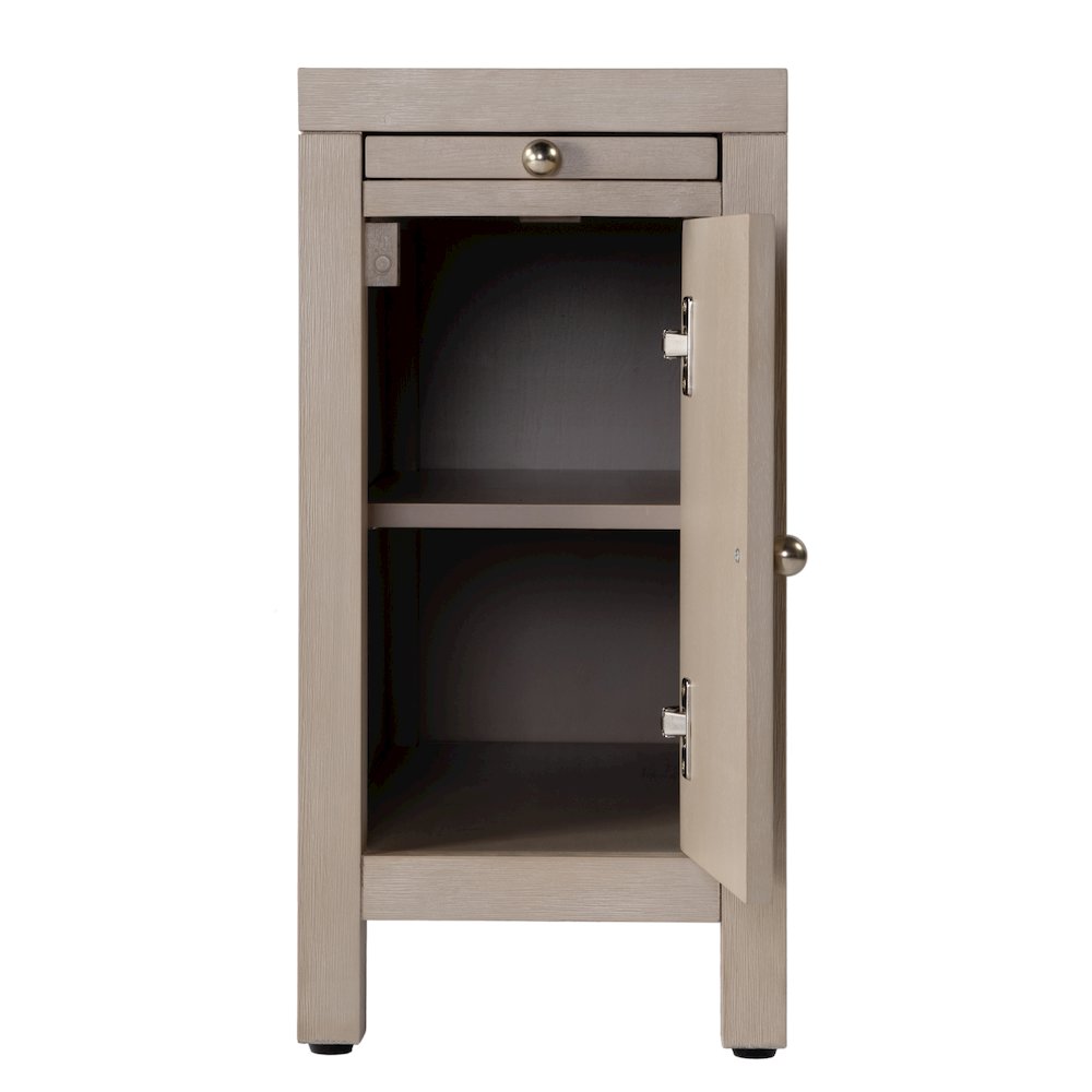 Nora 12 in. W Rectangular Wood 1 Door Narrow End Table with Pull-Out Tray, Taupe. Picture 6