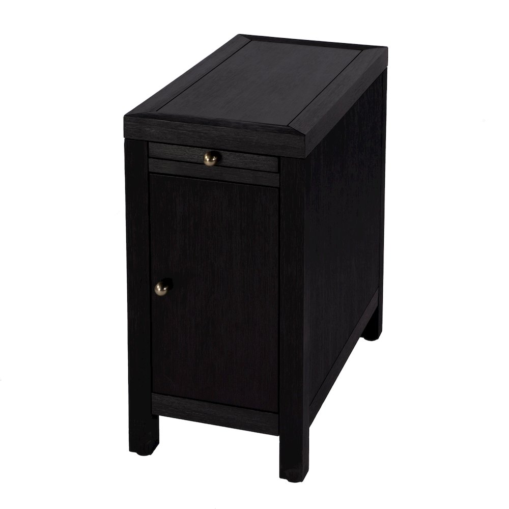 12 in. W Rectangular Wood 1 Door Narrow End Table with Pull-Out Tray, Coffee. Picture 1