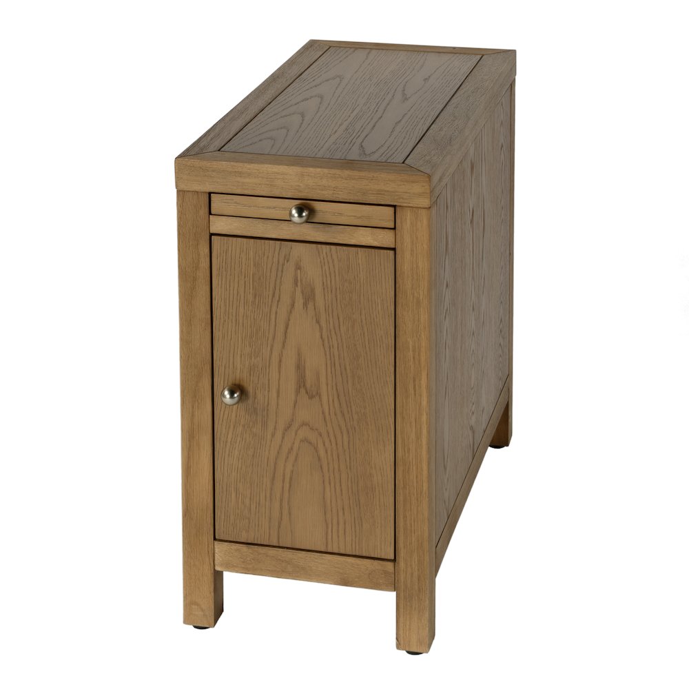 12 in. W Rectangular Wood 1 Door Narrow End Table with Pull-Out Tray, Natural. Picture 1