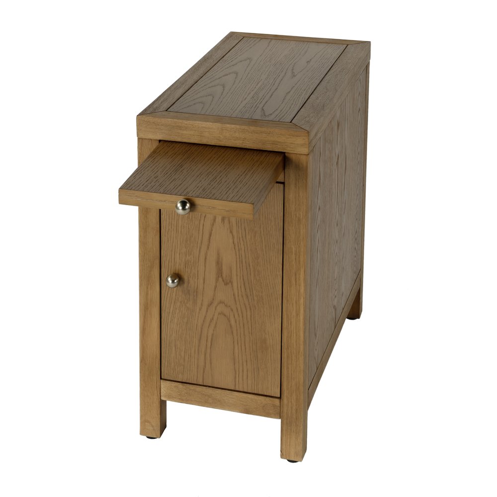 12 in. W Rectangular Wood 1 Door Narrow End Table with Pull-Out Tray, Natural. Picture 3