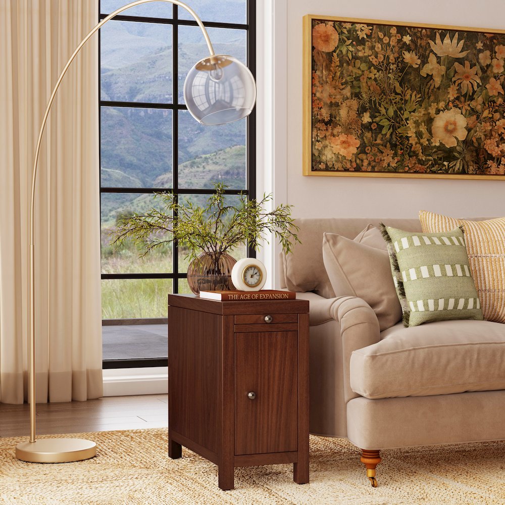 12 in. W Rectangular Wood 1 Door Narrow End Table with Pull-Out Tray. Picture 2