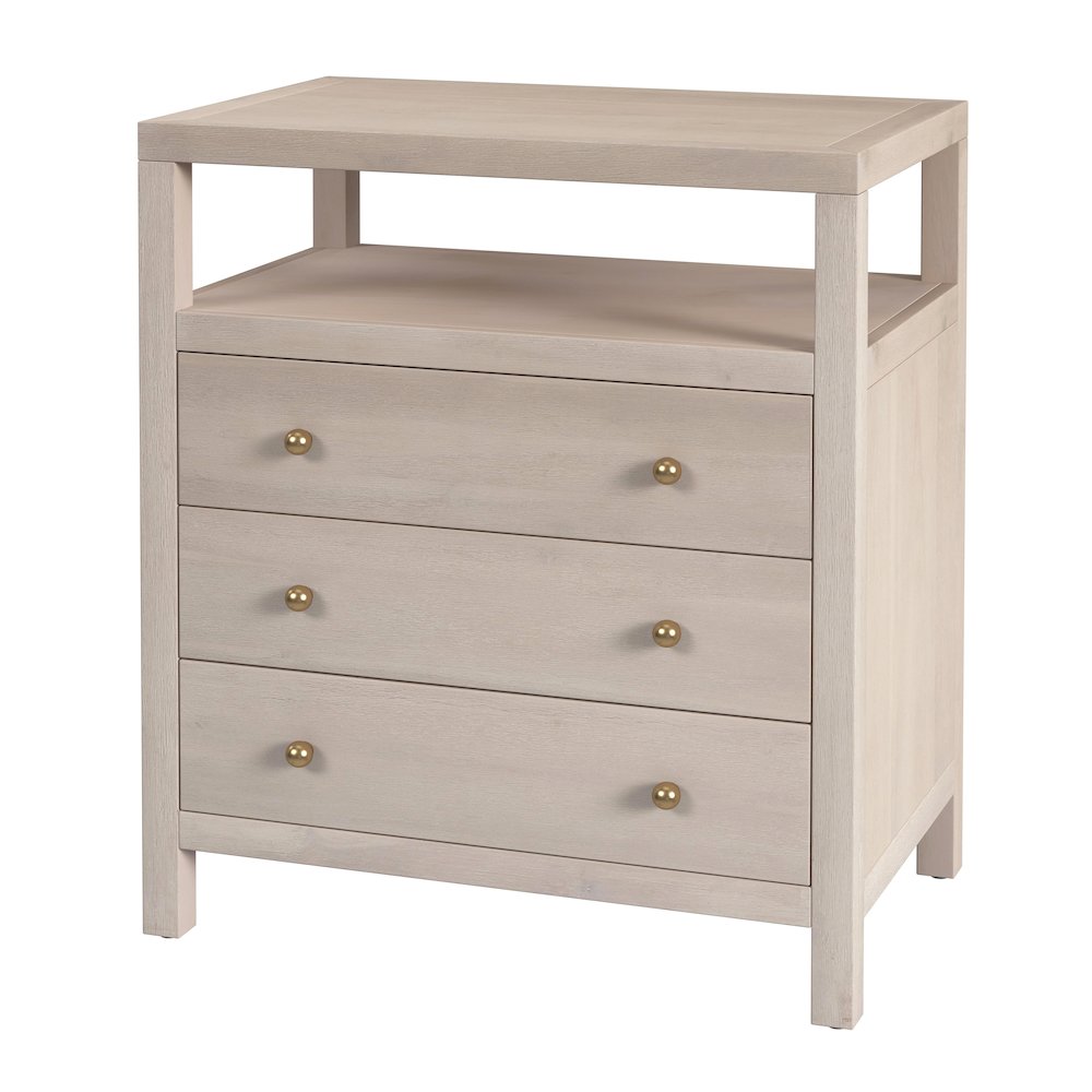 Nora 27 in. W Wood 3 Drawer Tall Nightstand with Shelf, Taupe. Picture 1