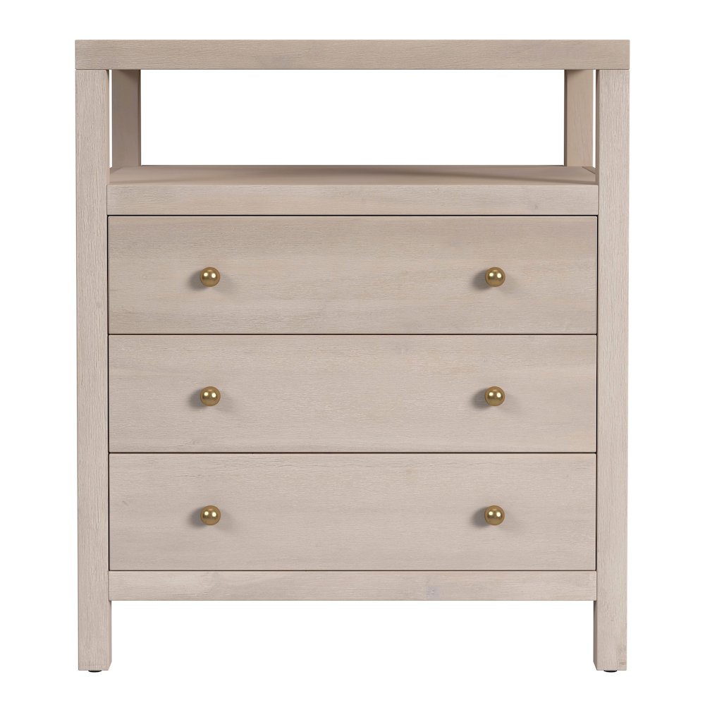 Nora 27 in. W Wood 3 Drawer Tall Nightstand with Shelf, Taupe. Picture 4