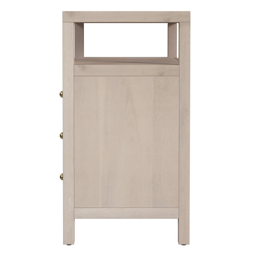 Nora 27 in. W Wood 3 Drawer Tall Nightstand with Shelf, Taupe. Picture 5