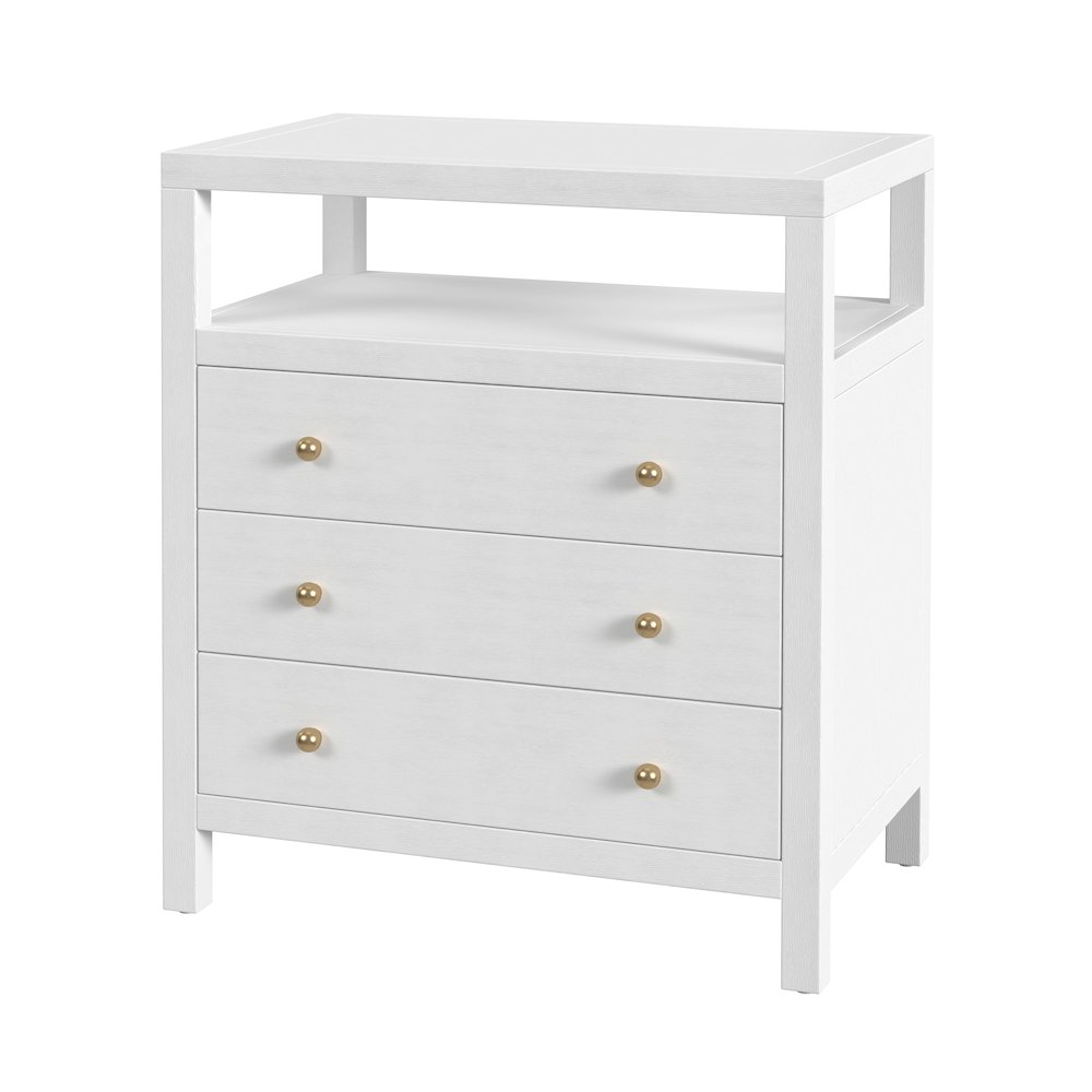 Nora 27 in. W Wood 3 Drawer Tall Nightstand with Shelf, Textured White. Picture 1