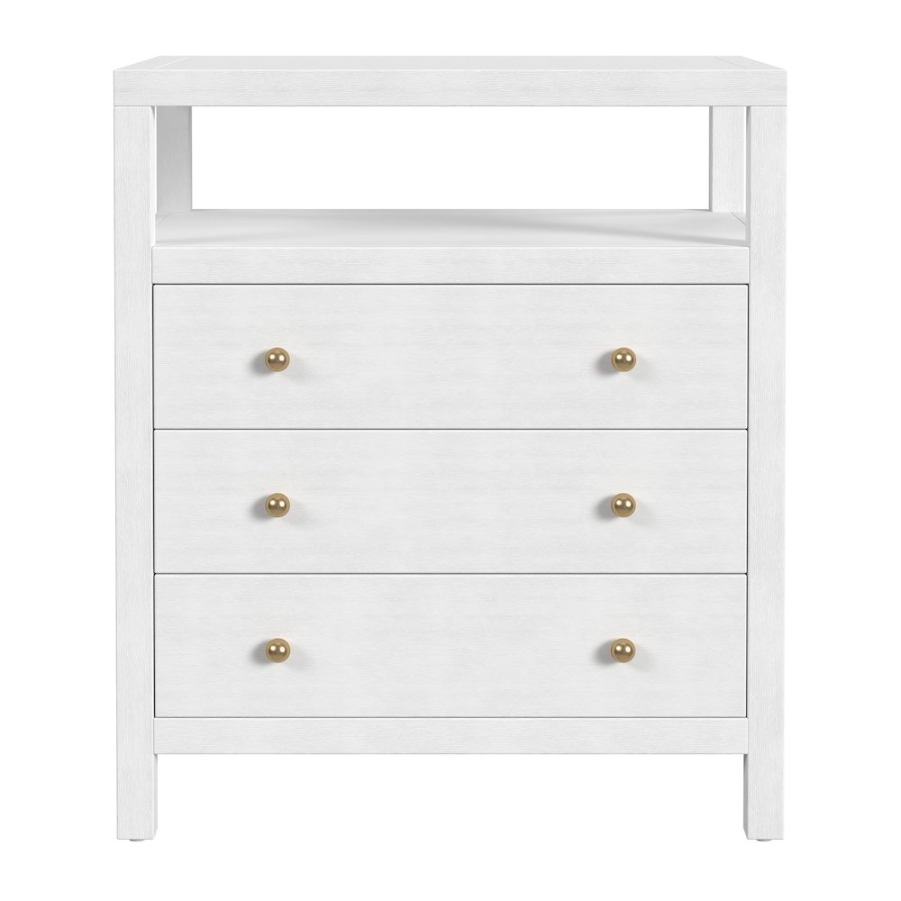 Nora 27 in. W Wood 3 Drawer Tall Nightstand with Shelf, Textured White. Picture 4
