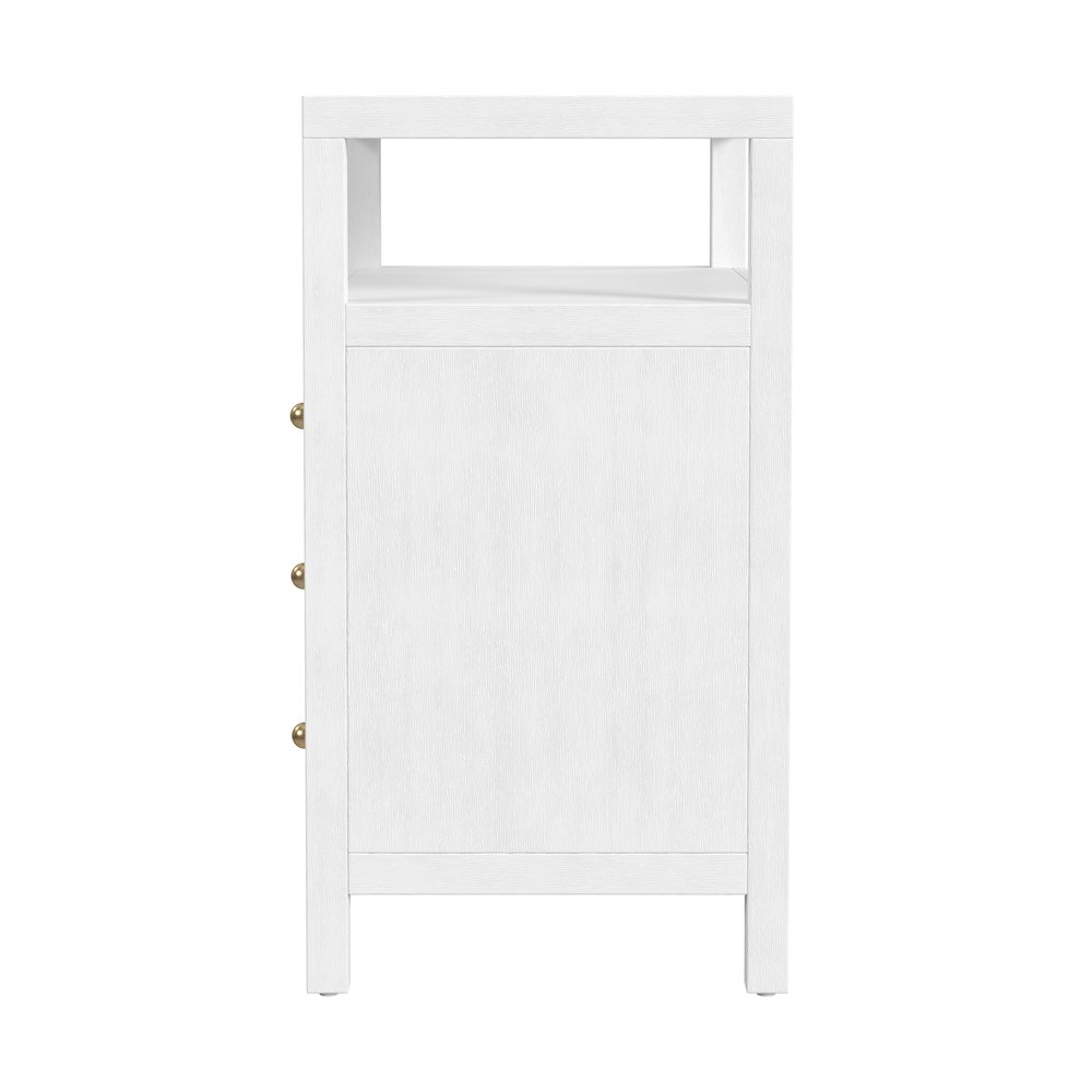 Nora 27 in. W Wood 3 Drawer Tall Nightstand with Shelf, Textured White. Picture 5