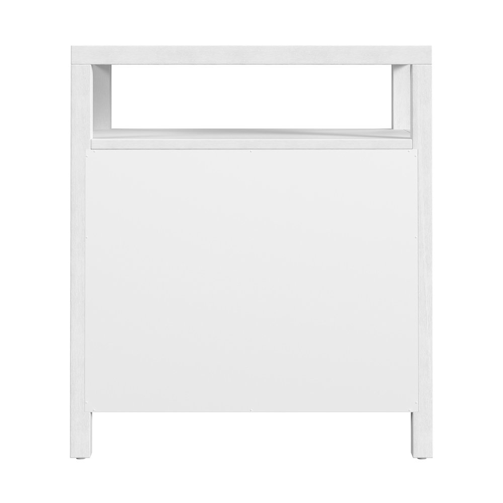 Nora 27 in. W Wood 3 Drawer Tall Nightstand with Shelf, Textured White. Picture 6
