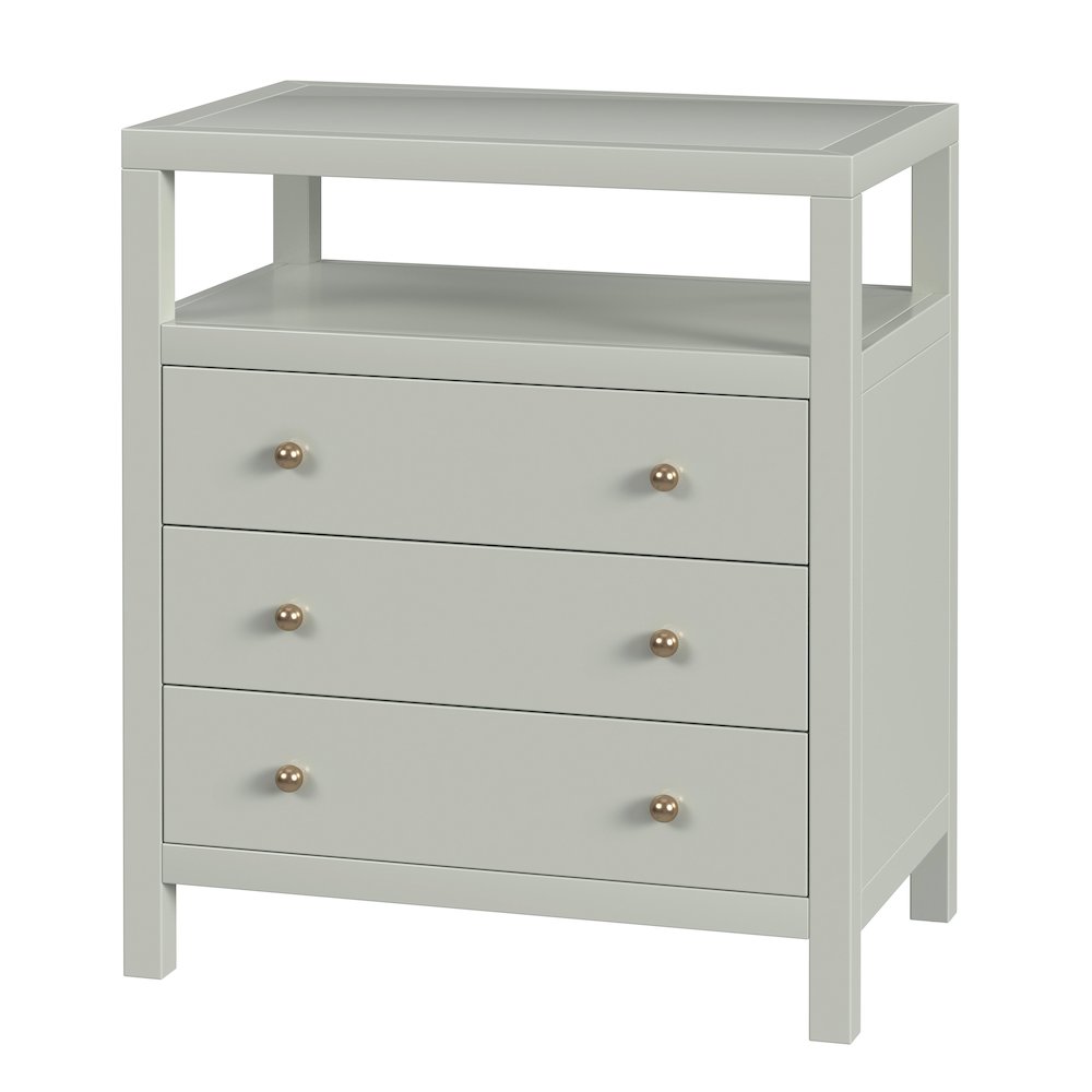 Nora 27 in. W Wood 3 Drawer Tall Nightstand with Shelf, Sage Green. Picture 1