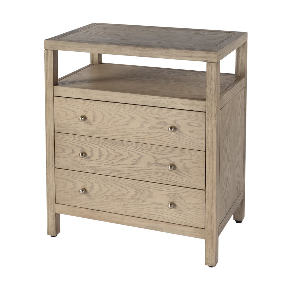 27 in. W Rectangular Wood 3 Drawer Tall Nightstand with Open Shelf on Top. Picture 1