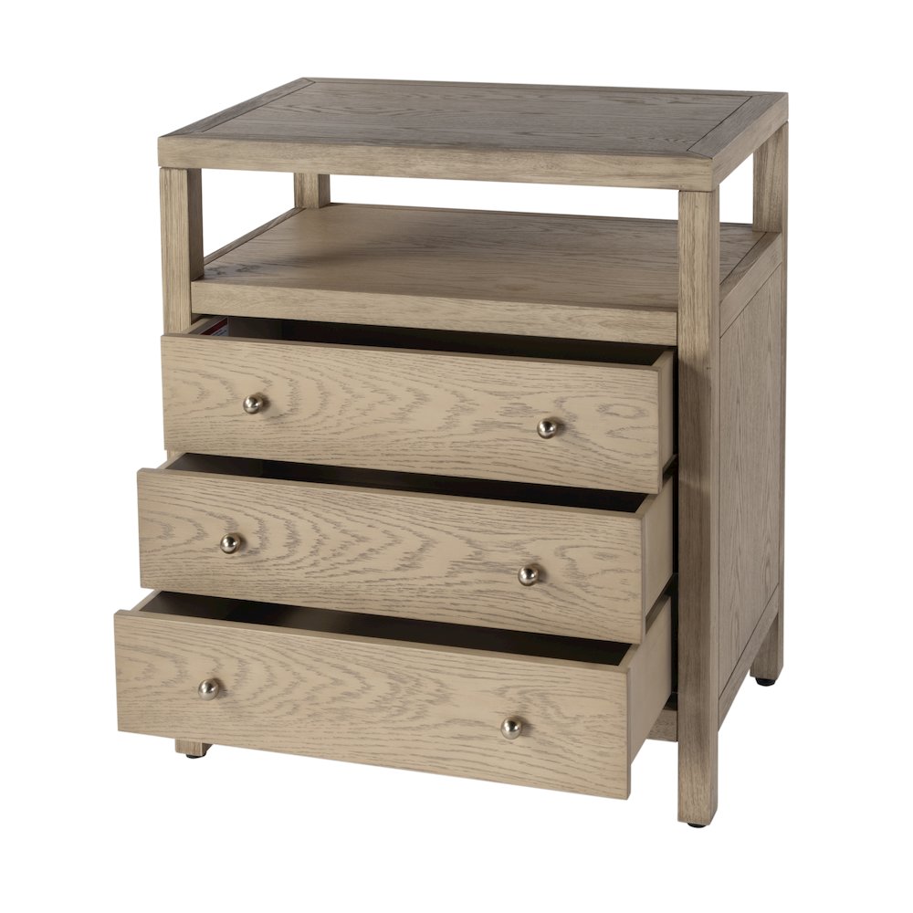 27 in. W Rectangular Wood 3 Drawer Tall Nightstand with Open Shelf on Top. Picture 3