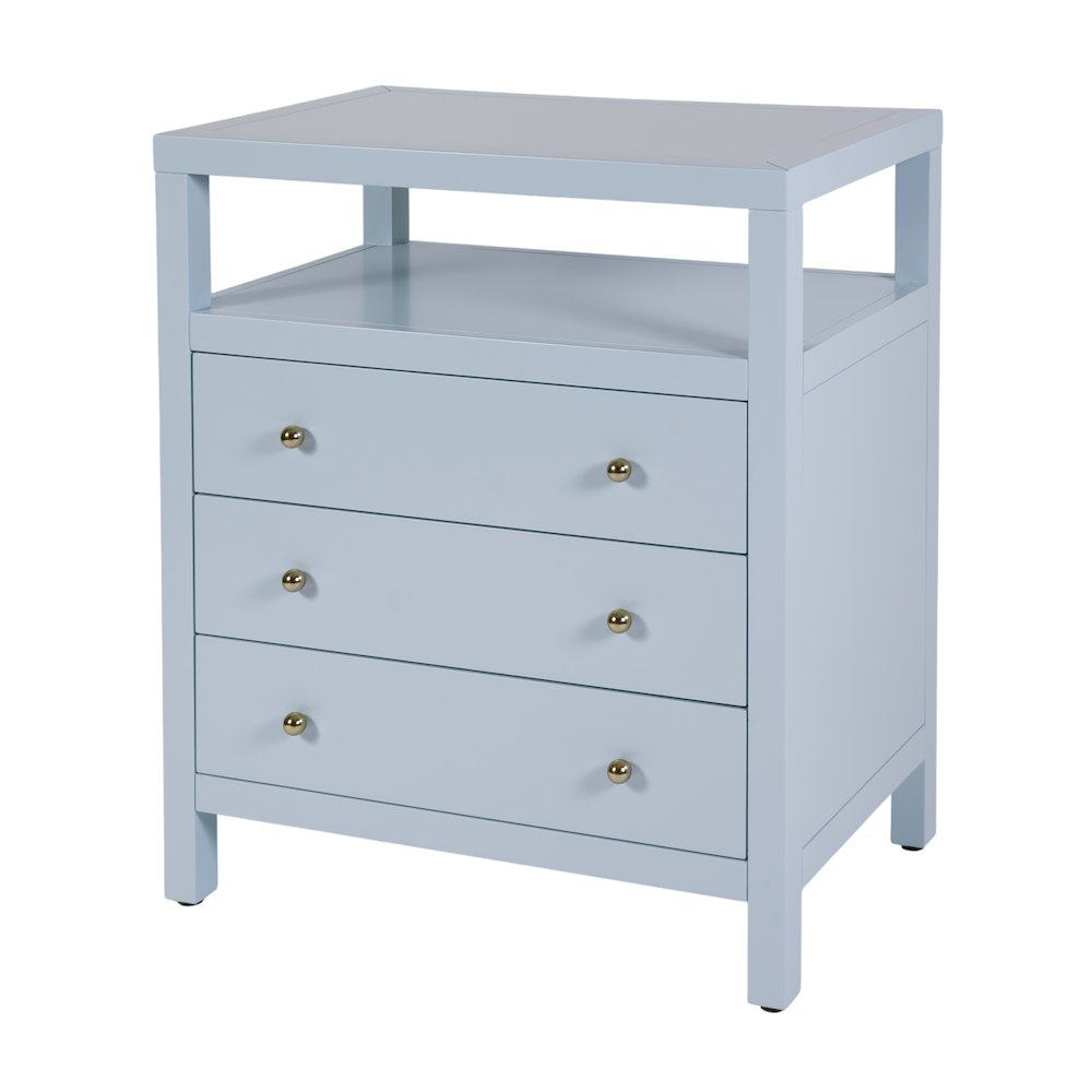Nora 27 in. W Wood 3 Drawer Tall Nightstand with Shelf, Light Blue. Picture 1