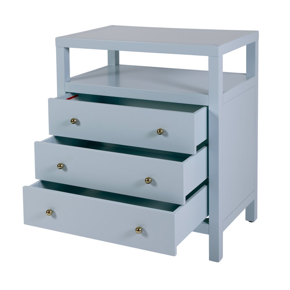 Nora 27 in. W Wood 3 Drawer Tall Nightstand with Shelf, Light Blue. Picture 4