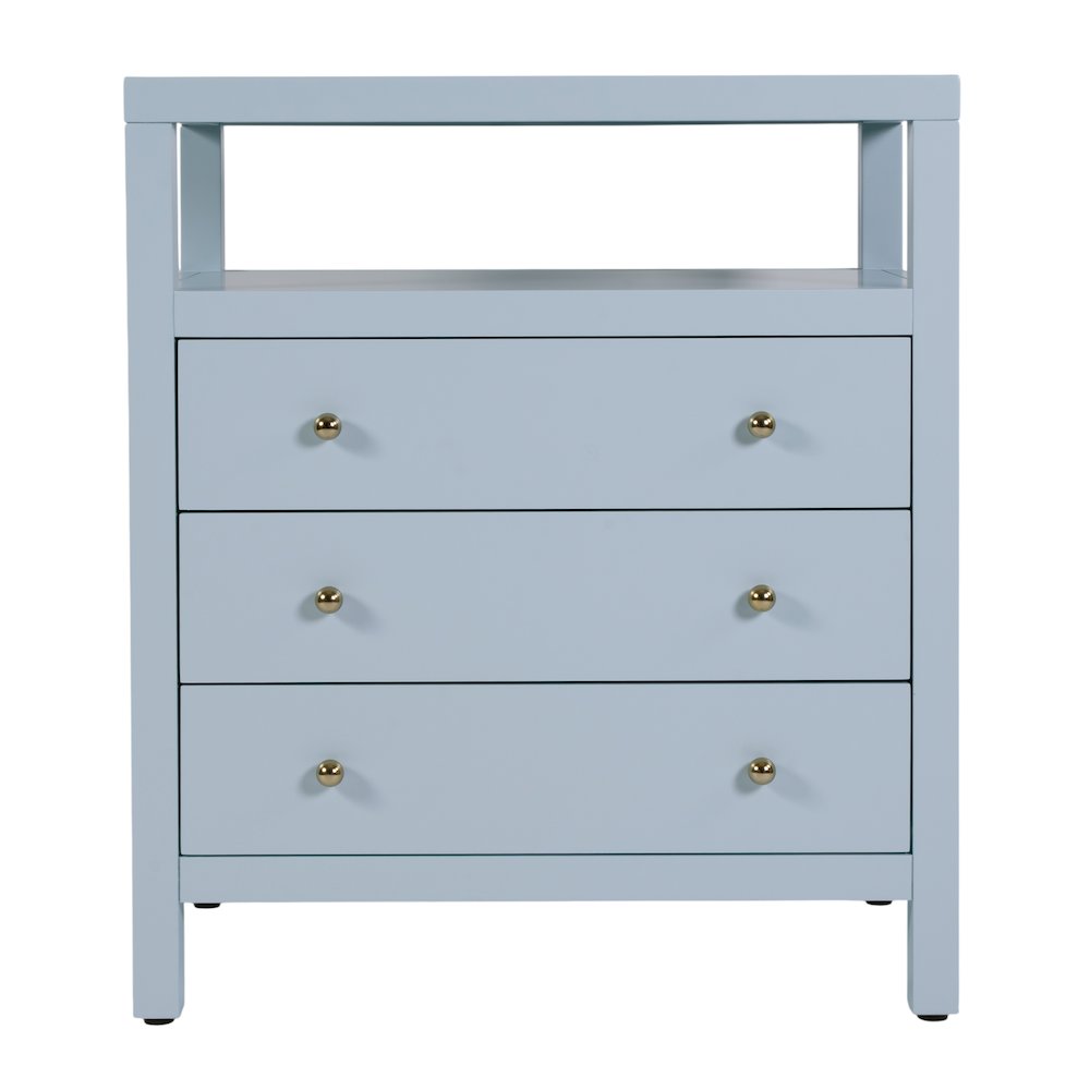 Nora 27 in. W Wood 3 Drawer Tall Nightstand with Shelf, Light Blue. Picture 5
