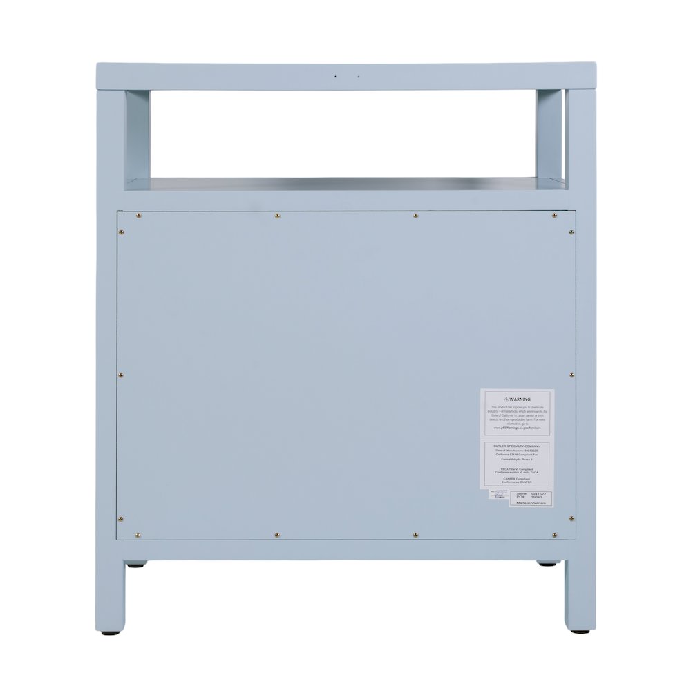 Nora 27 in. W Wood 3 Drawer Tall Nightstand with Shelf, Light Blue. Picture 8