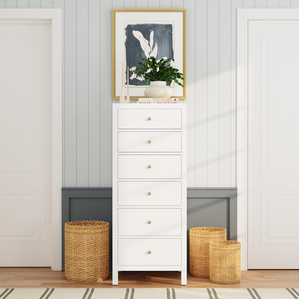 Nora 22 in. W Rectangular Wood 6 Drawer Lingerie Chest, Smooth White. Picture 2