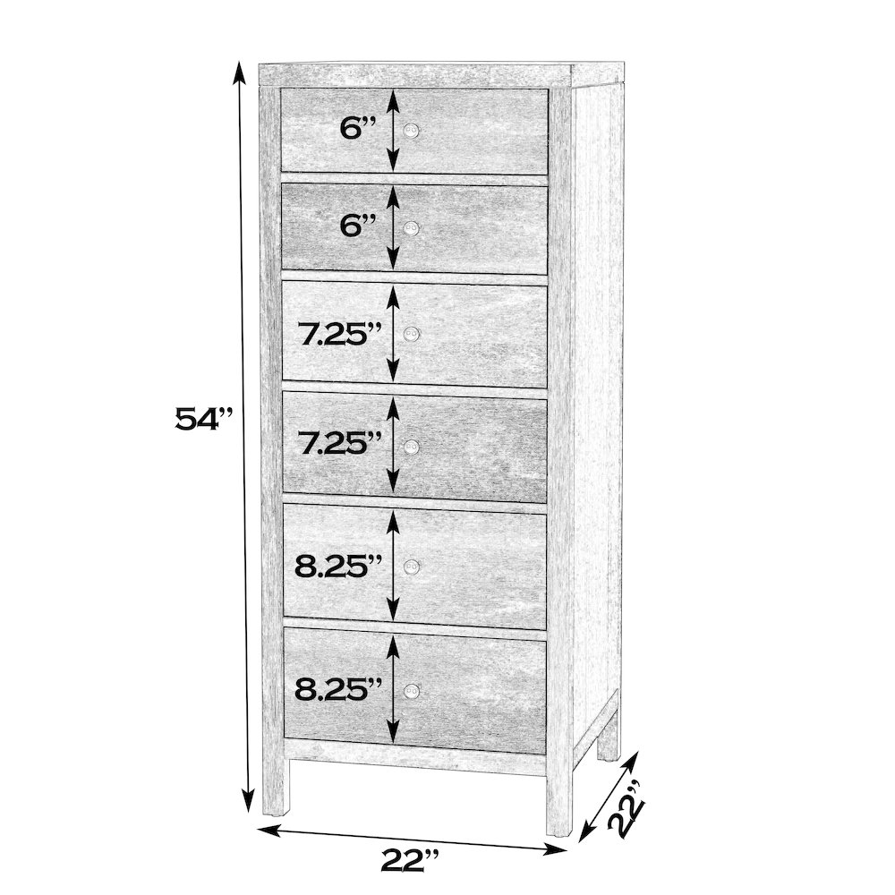 Nora 22 in. W Rectangular Wood 6 Drawer Lingerie Chest, Light Brown. Picture 3