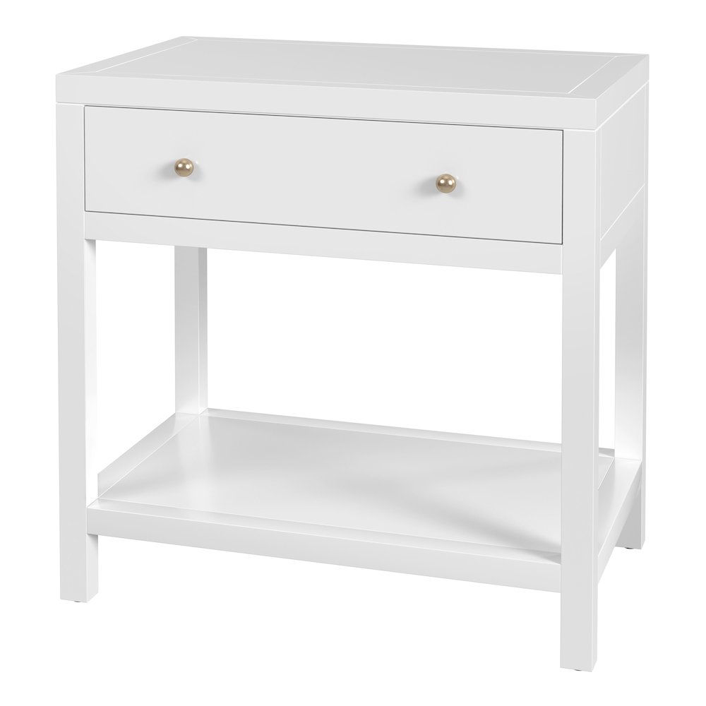 30 in. W Rectangular Wood 1 Drawer Wide Nightstand with Lower Open Shelf, White. Picture 1