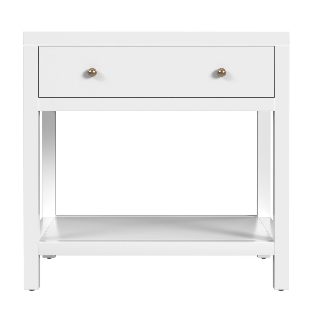 30 in. W Rectangular Wood 1 Drawer Wide Nightstand with Lower Open Shelf, White. Picture 4