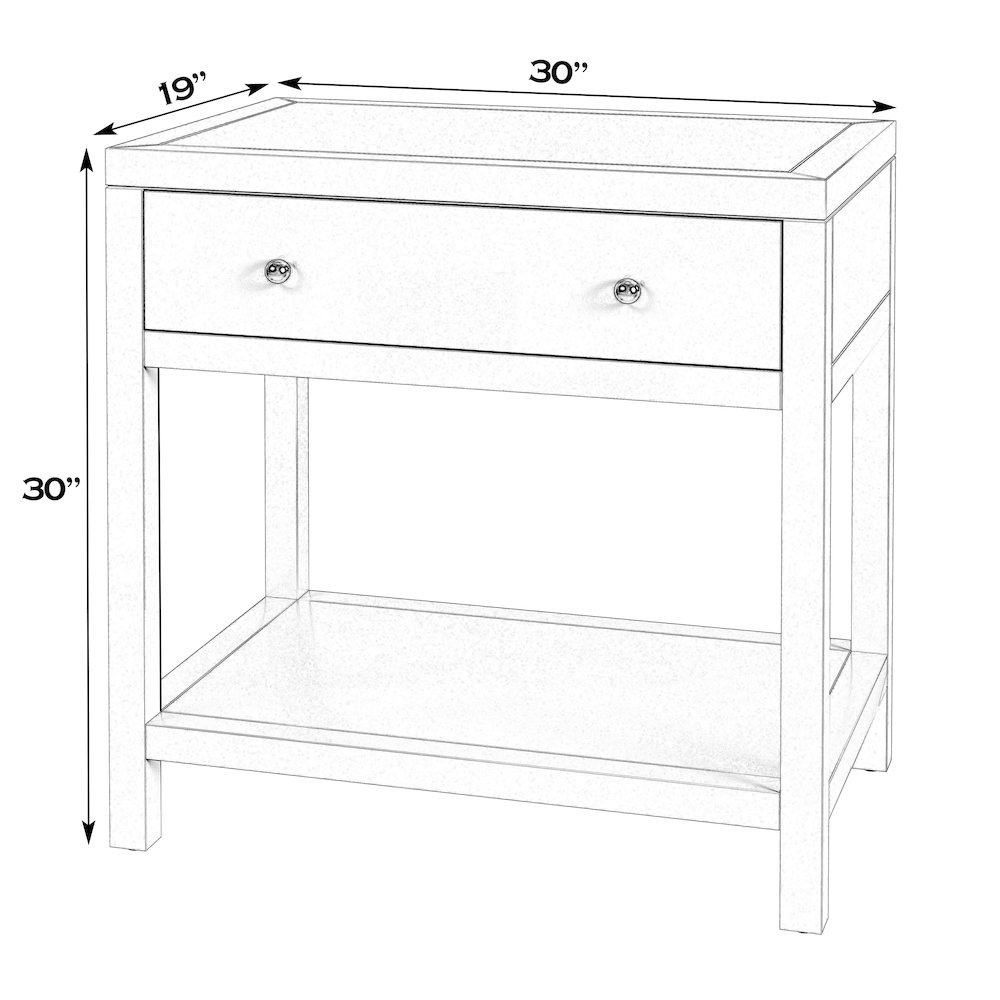 30 in. W Rectangular Wood 1 Drawer Wide Nightstand with Lower Open Shelf, White. Picture 3