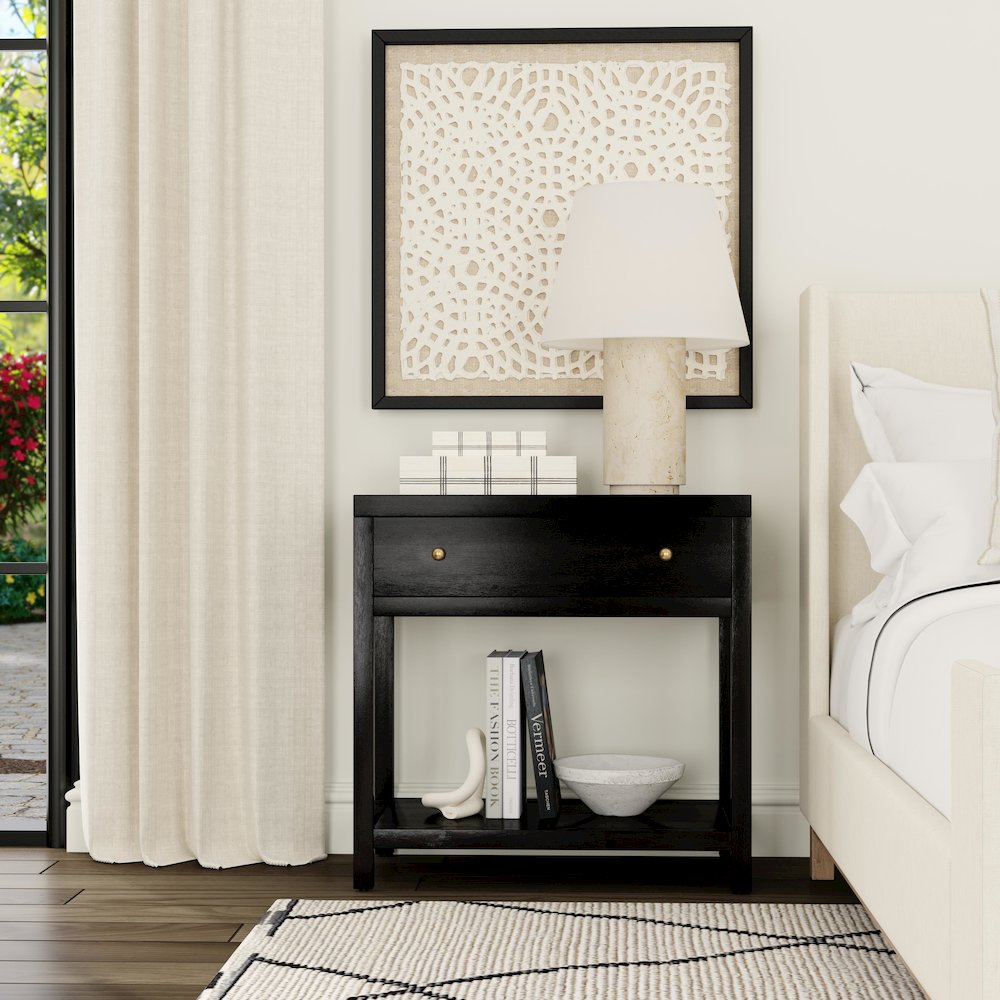 30 in. W Rectangular Wood 1 Drawer Wide Nightstand with Lower Open Shelf, Coffee. Picture 2