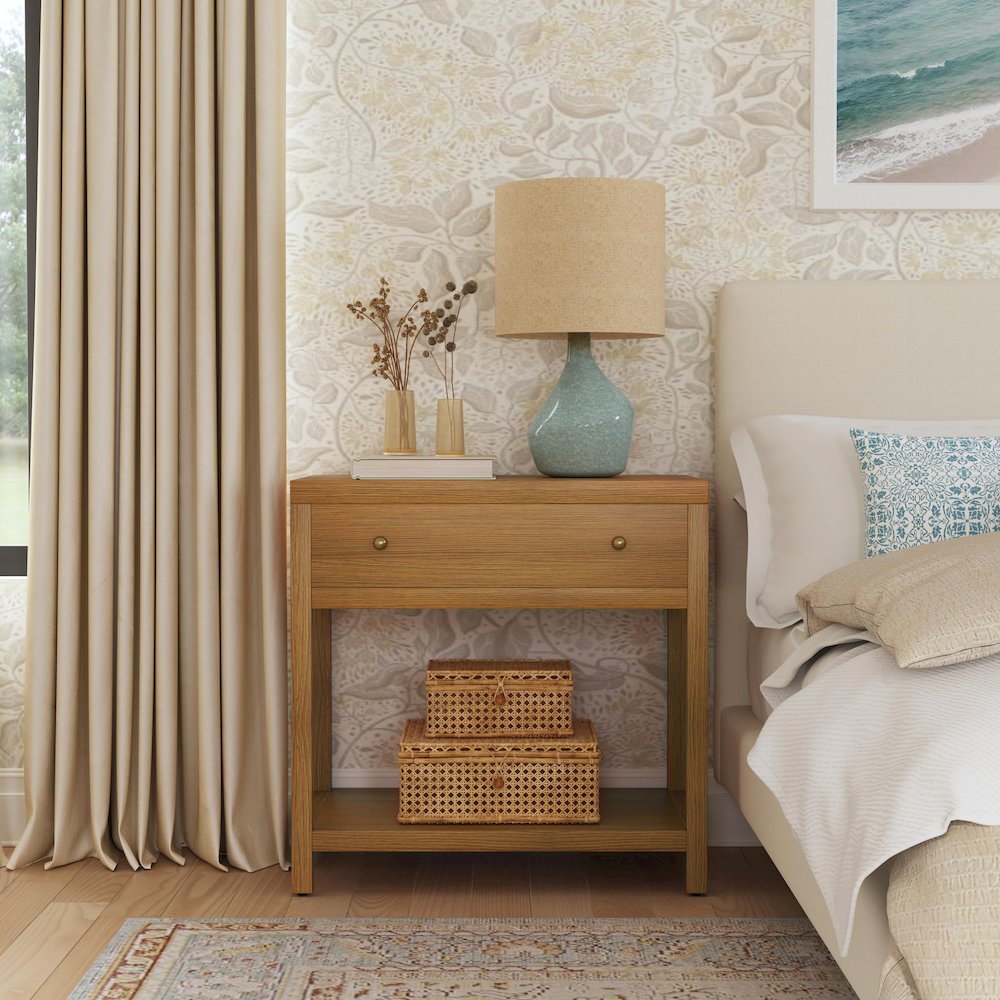 30 in. W Rectangular Wood 1 Drawer Wide Nightstand with Lower Open Shelf. Picture 2