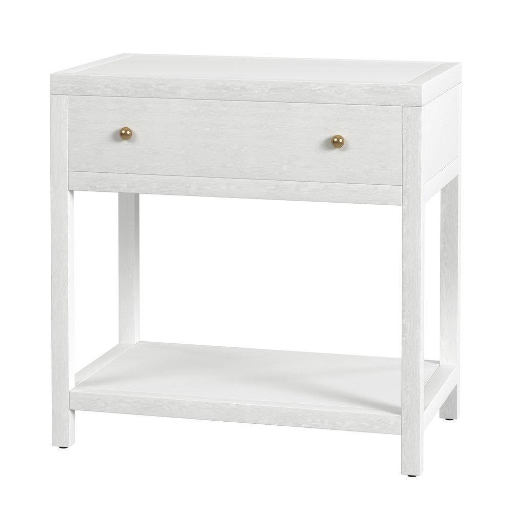 Nora 30 in. W Wood 1 Drawer Wide Nightstand with Shelf, White. Picture 1