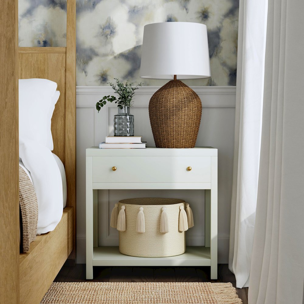 Nora 30 in. W Wood 1 Drawer Wide Nightstand with Shelf, Sage Green. Picture 2