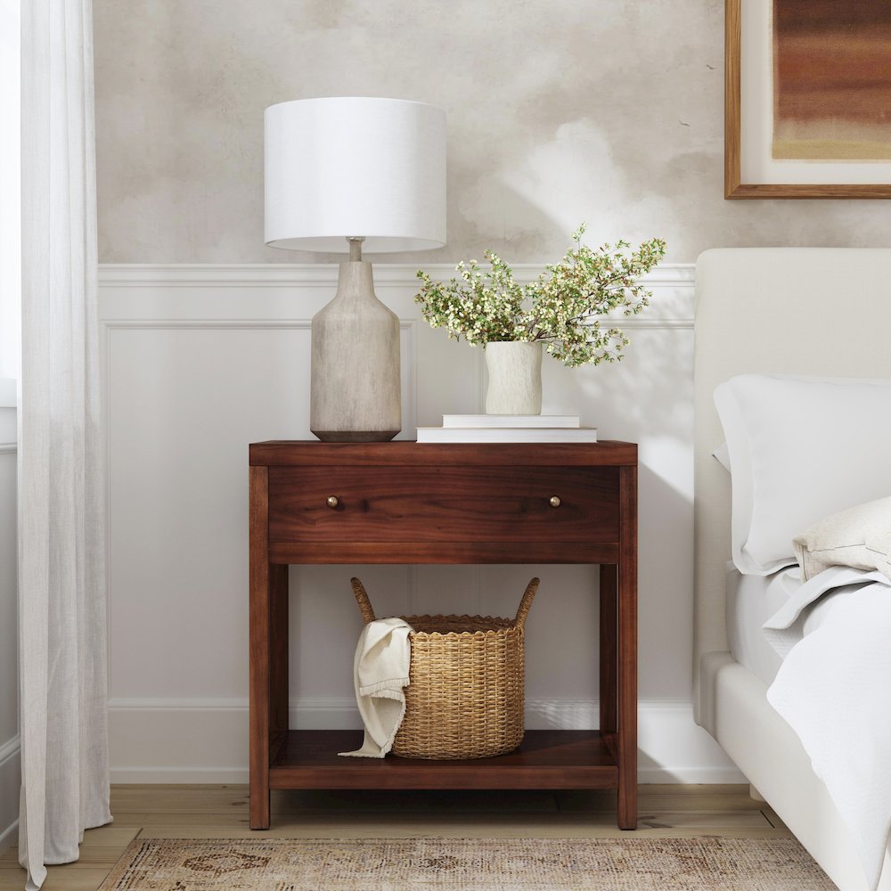 30 in. W Rectangular Wood 1 Drawer Wide Nightstand with Lower Open Shelf. Picture 2