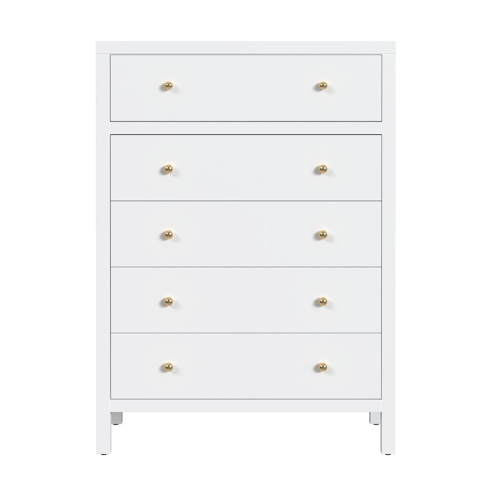 Nora 36 in. W Rectangular Wood 5 Drawer Tall Dresser, Smooth White. Picture 4